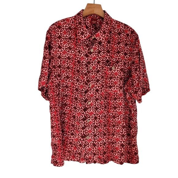 Junction West Shirt Button Up Rayon Red Short Sleeve Geometric Pattern XL EUC - Picture 1 of 11